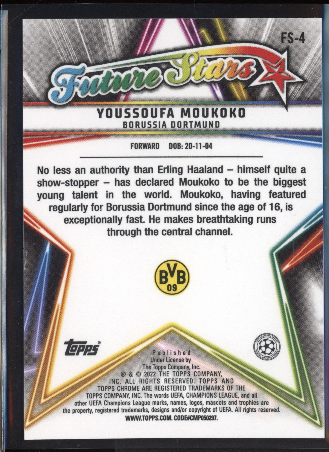 Youssoufa Moukoko 2021/22 Topps Chrome UCL Future Stars