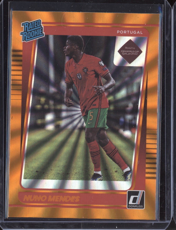 Nuno Mendes 2021-22 Panini Donruss Road to Qatar 192 Holo Orange Laser RC