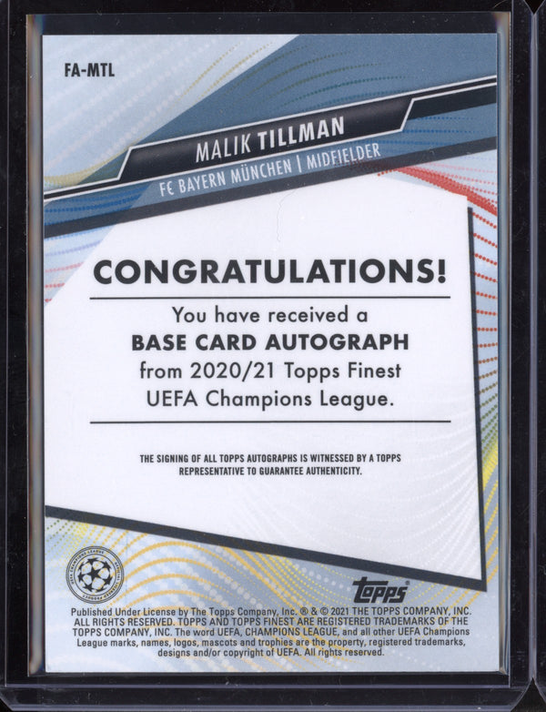 Malik Tillman 2021 Topps Finest Champions League Autograph RC