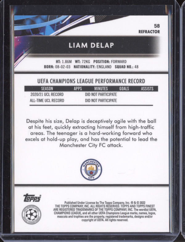 Liam Delap 2021-22 Topps Finest UCL 58 Refractor RC