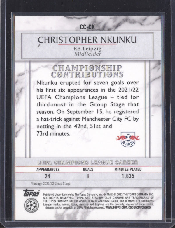 Christopher Nkunku 2021-22 Topps Stadium Club Chrome UCL CC-CK Championship Contributions