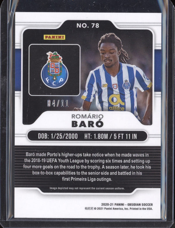 Romario Baro 2020-21 Panini Obsidian Soccer Electric Etch White Pulsar RC  04/11