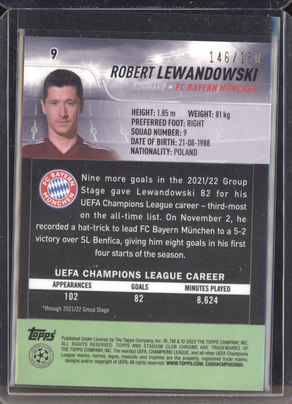 Robert Lewandowski 2021-22 Topps Stadium Club Chrome UCL 9 Green 146/150