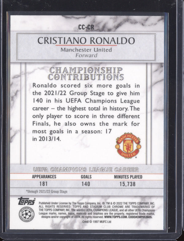 Cristiano Ronaldo 2021-22 Topps Stadium Club Chrome UCL CC-CR Championship Contributions