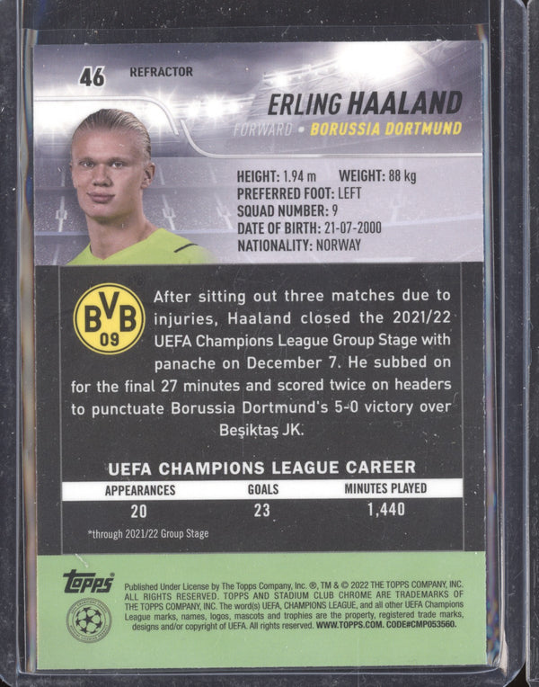 Erling Haaland 2021-22 Topps Stadium Club Chrome UCL 46 Refractor