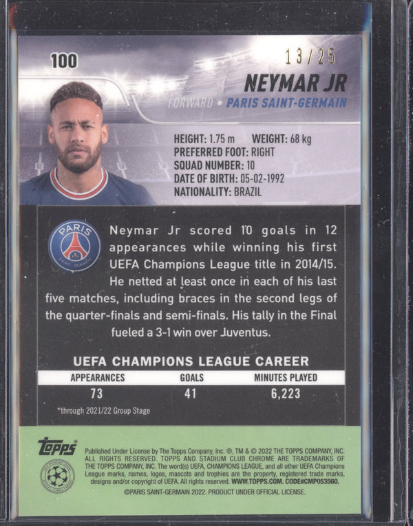 Neymar Jr 2021-22 Topps Stadium Club Chrome UCL 100 Orange Wave 13/25