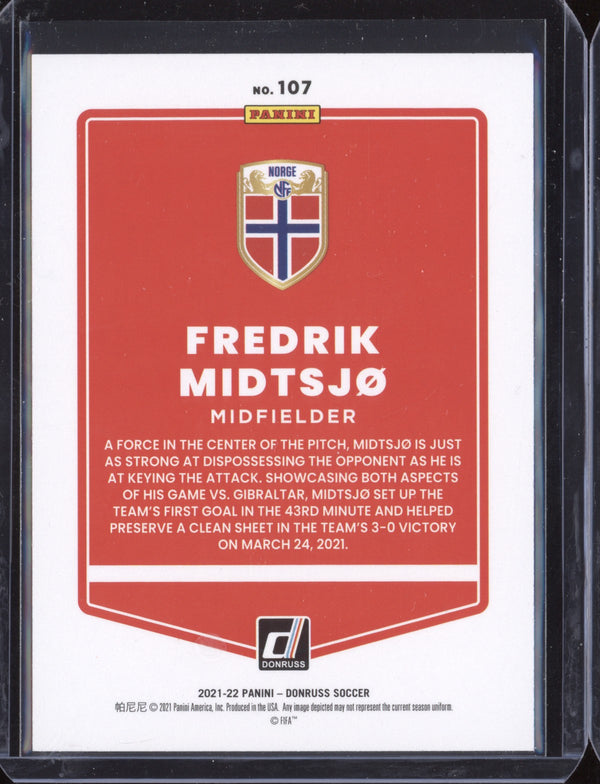 Fredrik Midtsjo 2021-22 Panini Donruss Road to Qatar 107 Holo Orange Laser RC