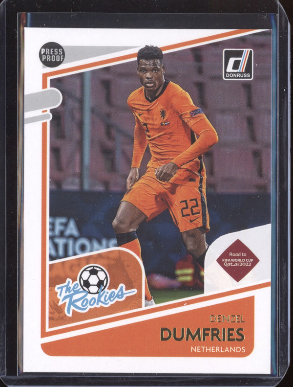 Denzel Dumfries 2021-22 Panini Donruss Road to Qatar 17 The Rookies Press Proof RC