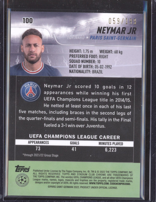 Neymar Jr 2021-22 Topps Stadium Club Chrome UCL 100 Aqua Green Electric Charge 59/199