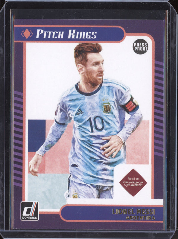 Lionel Messi 2021-22 Panini Donruss Road to Qatar 10 Pitch Kings Press Proof