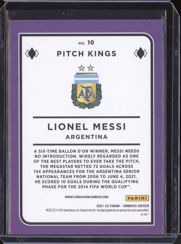 Lionel Messi 2021-22 Panini Donruss Road to Qatar 10 Pitch Kings Press Proof