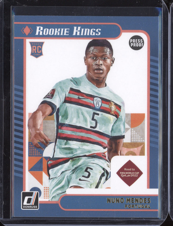 Nuno Mendes 2021-22 Panini Donruss Road to Qatar 15 Rookie Kings Press Proof RC