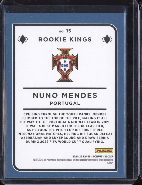 Nuno Mendes 2021-22 Panini Donruss Road to Qatar 15 Rookie Kings Press Proof RC