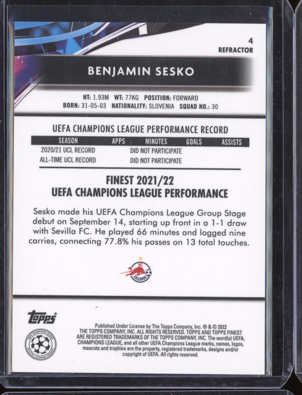 Benjamin Sesko 2021-22 Topps Finest UEFA CL Refractor RC