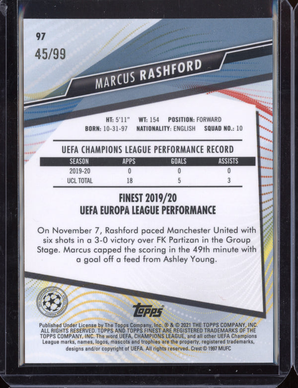 Marcus Rashford 2021 Topps Finest Champions League Neon Green Refractor 45/99