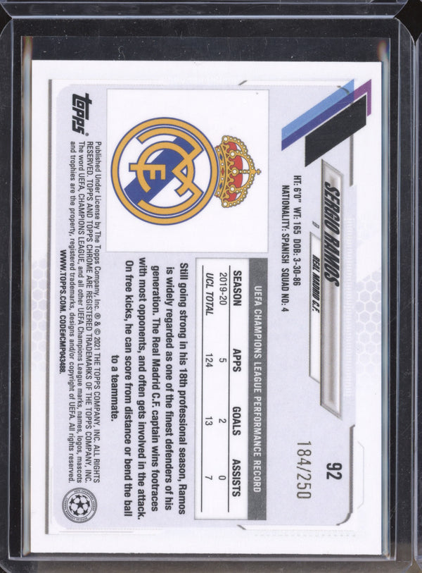 Sergio Ramos 2020-21 Topps Chrome UCL 92 Purple Mini-Diamond 184/250