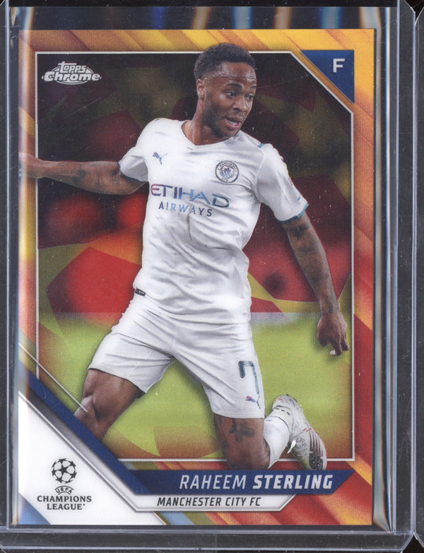 Raheem Sterling 2021/22 Topps Chrome UEFA Champions League Orange & Gold Starball