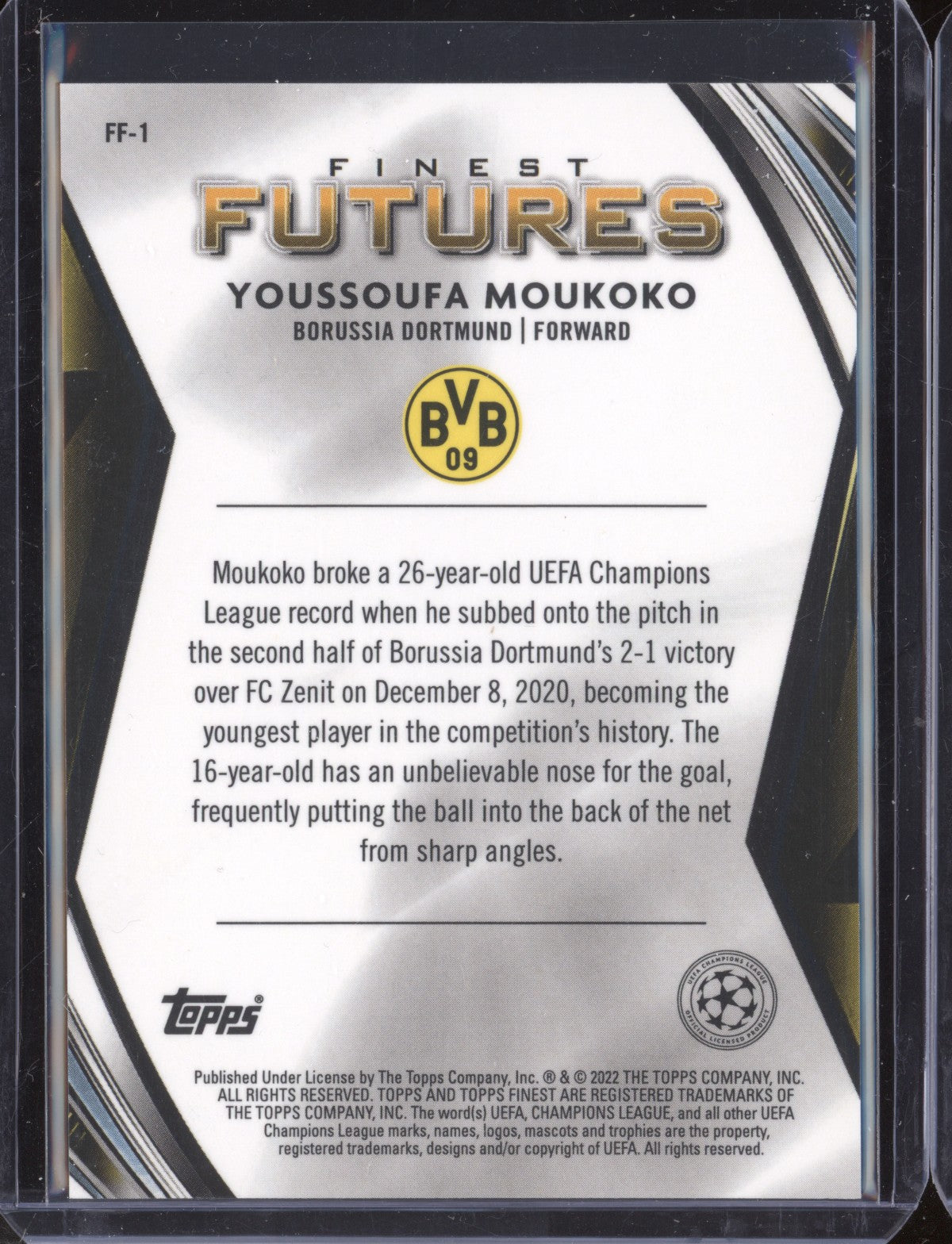 Youssoufa Moukoko 2021-22 Topps Finest UCL FF-1 Finest Futures