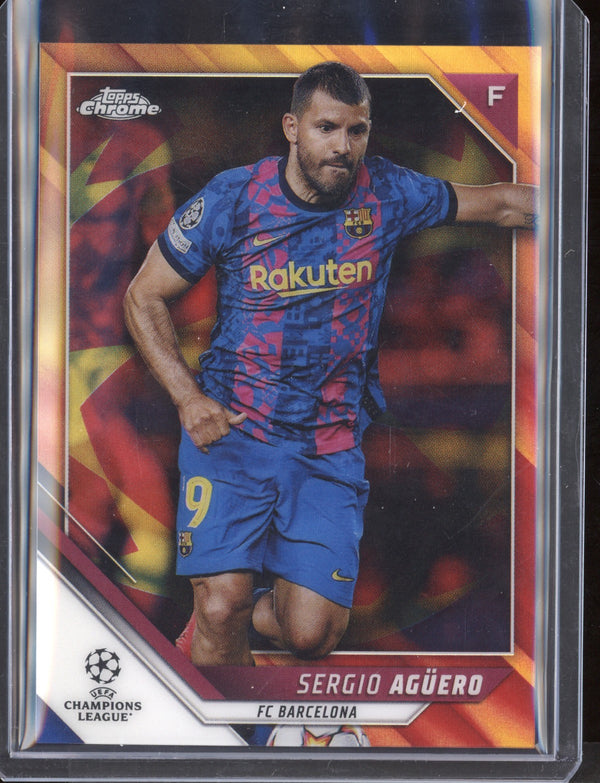 Sergio Aguero 2021/22 Topps Chrome UEFA Champions League Orange & Gold Starball