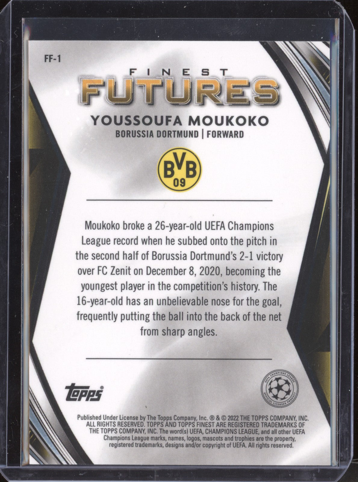 Youssoufa Moukoko 2021-22 Topps Finest UCL FF-1 Finest Futures