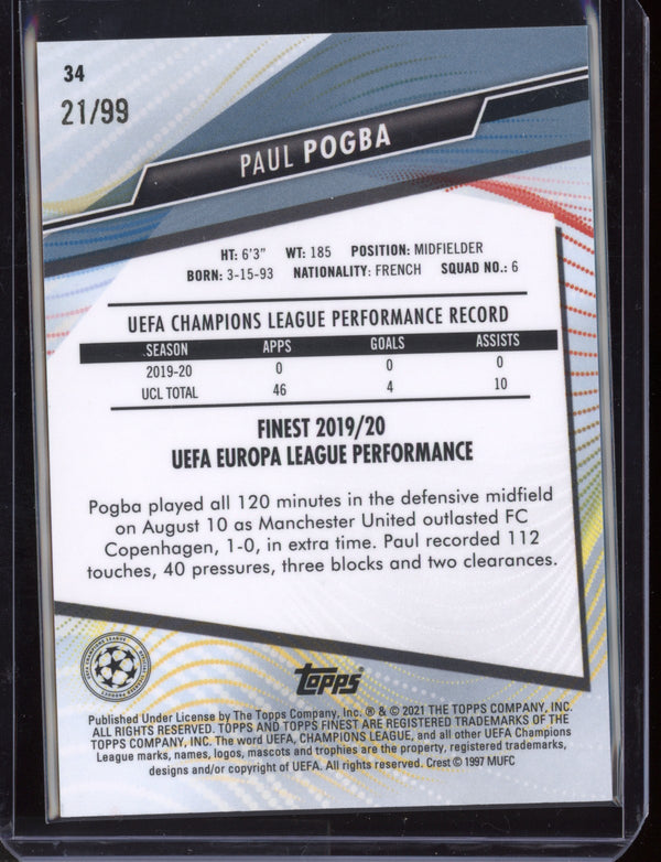 Paul Pogba 2021 Topps Finest Champions League Neon Green Refractor 21/99