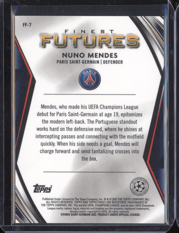 Nuno Mendes 2021-22 Topps Finest UCL FF-7 Finest Futures RC