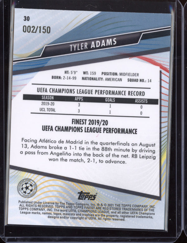 Tyler Adams 2021 Topps Finest Champions League Blue Refractor 002/150