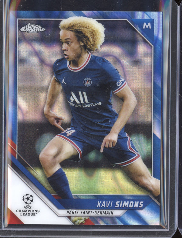 Xavi Simons 2021/22 Topps Chrome UEFA Champions League Blue Lava