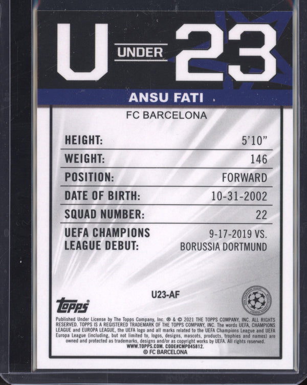 Ansu Fati 2020-21 Topps Merlin UEFA Champions League U23 Stars