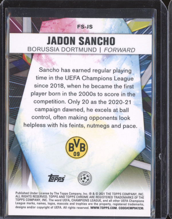 Jadon Sancho 2020-21 Topps Chrome Sapphire UCL FS-JS Future Stars