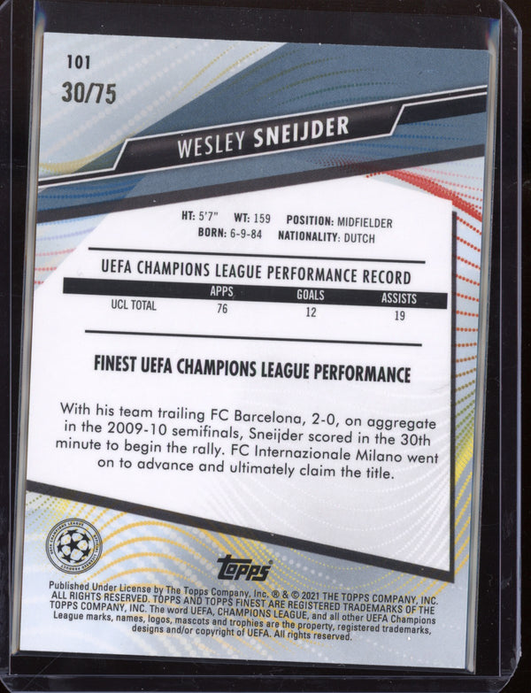 Wesley Sneijder 2021 Topps Finest UEFA Champions League Aqua  30/75