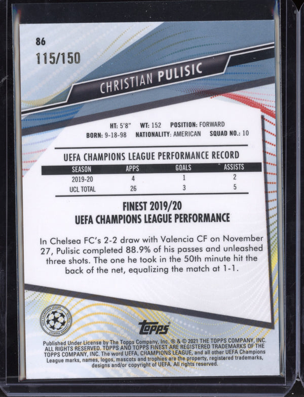 Christian Pulisic 2021 Topps Finest UEFA Blue - Jersey Colour  115/150