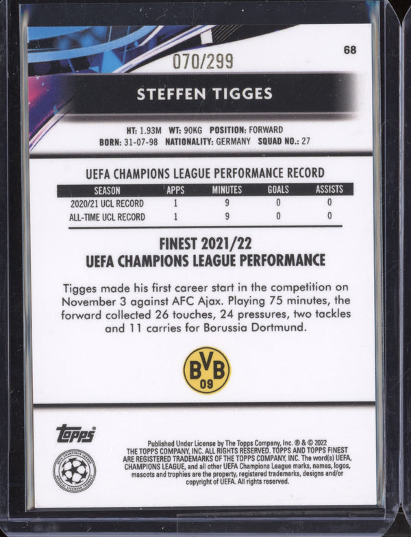 Steffen Tigges 2021-22 Topps Finest UEFA CL Purple Refractor RC 70/299