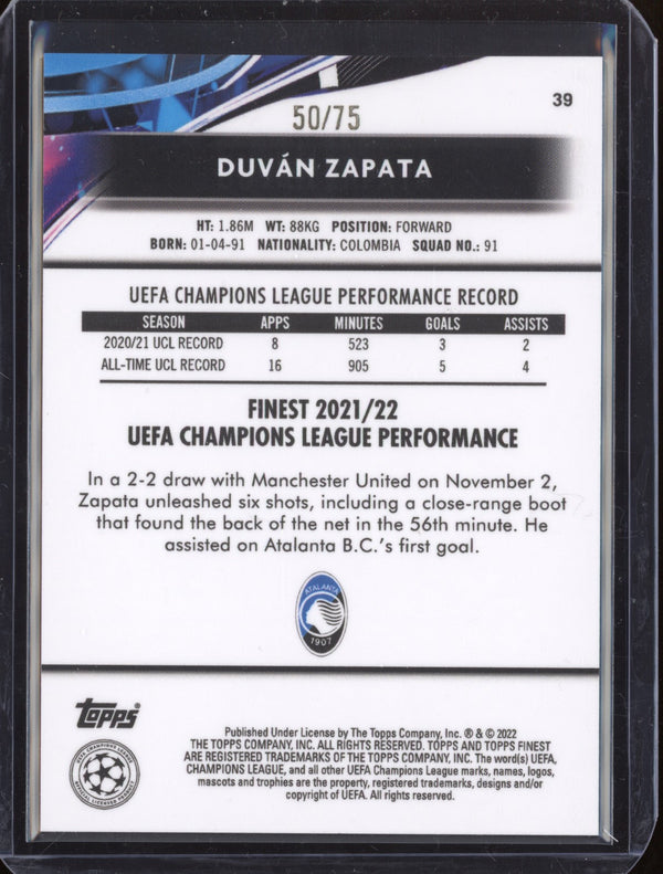 Duvan Zapata 2021-22 Topps Finest UEFA CL Aqua  50/75