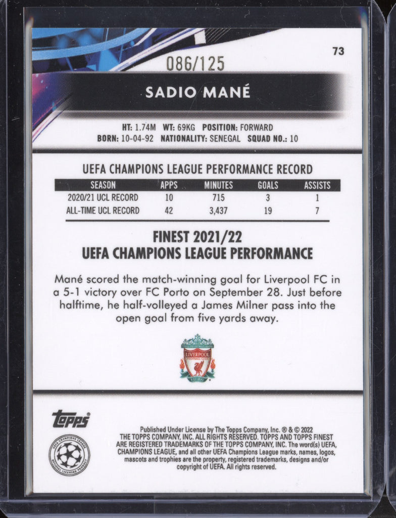 Sadio Mane 2021-22 Topps Finest UEFA CL Pink Prism 86/125 - The Hobby