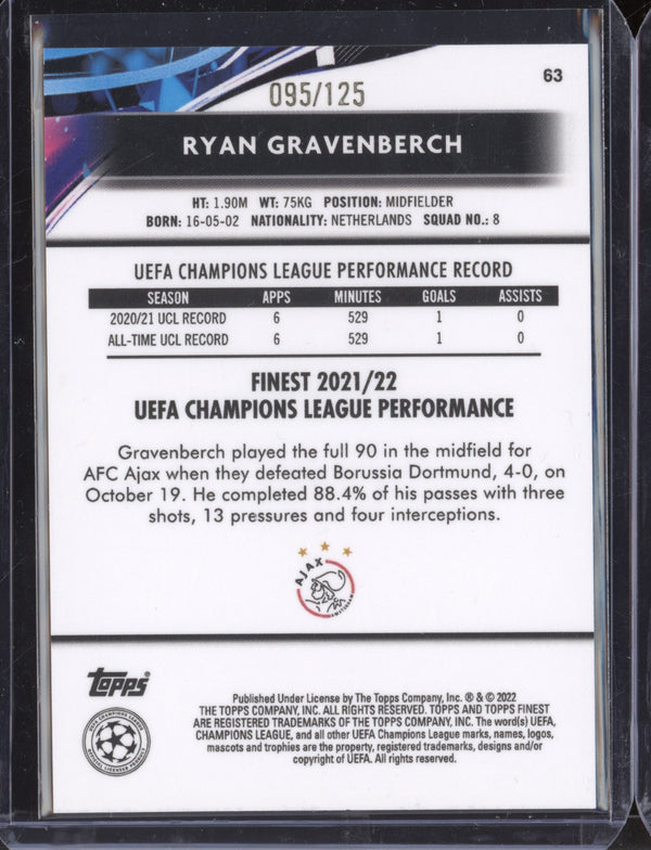 Ryan Gravenberch 2021-22 Topps Finest UEFA CL Pink Vaporwave 95/125