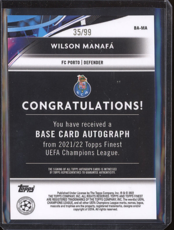 Wilson Manafa 2021-22 Topps Finest UEFA CL Autographs Neon Green 35/99