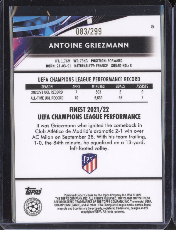 Antoine Griezmann 2021-22 Topps Finest UEFA CL Purple Refractor 83/299