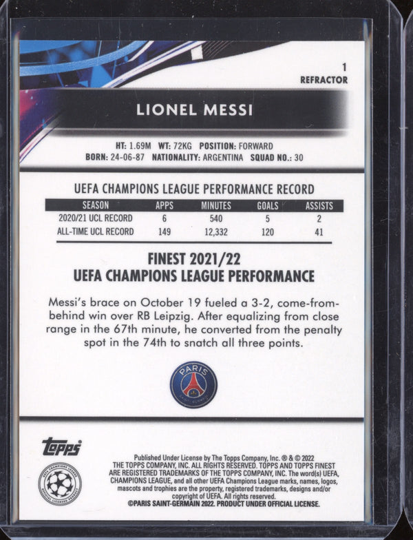 Lionel Messi 2021-22 Topps Finest UEFA CL Refractor