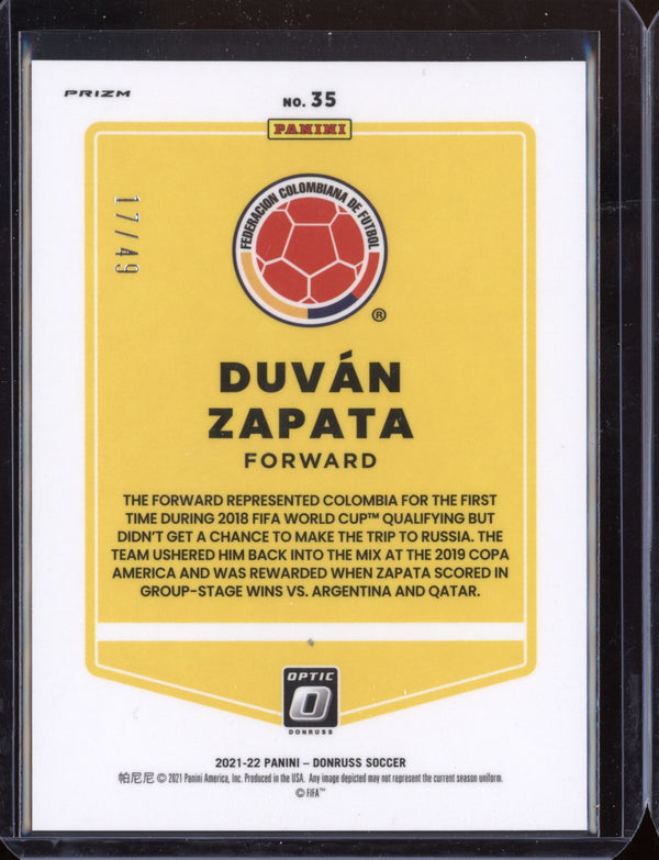 Duvan Zapata 2021 Panini Donruss Optic Soccer Orange Velocity 17/49