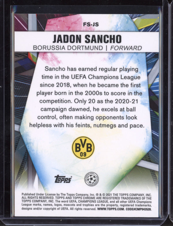 Jadon Sancho 2021 Topps Chrome Champions League Future Stars