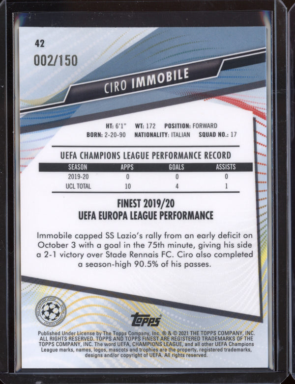 Ciro Immobile 2021 Topps Finest UEFA Champions League Blue Refractor 2/150