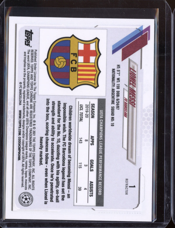 Lionel Messi 2021 Topps Chrome UEFA Champions League Refractor