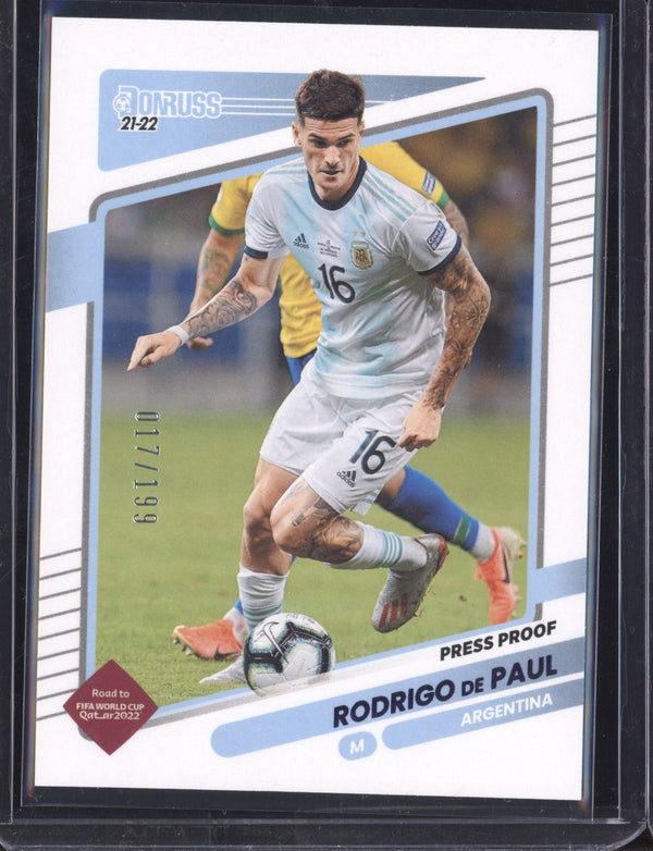 Rodrigo De Paul 2021/22 Panini Road to the World Cup Press Proof Purple 017/199