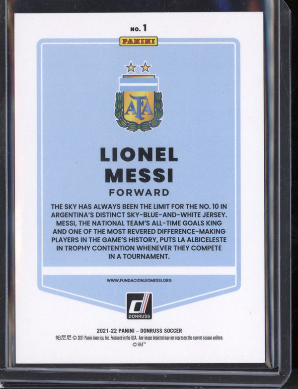 Lionel Messi 2021/22 Panini Road to the World Cup Qatar Holo Blue Laser 47/49