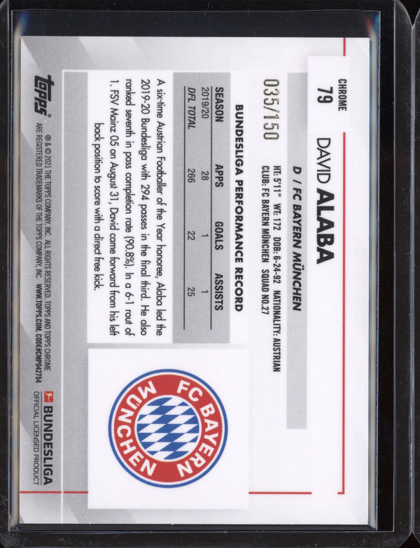 David Alaba 2021 Topps Chrome Bundesliga Blue Wave Parallel 35/150