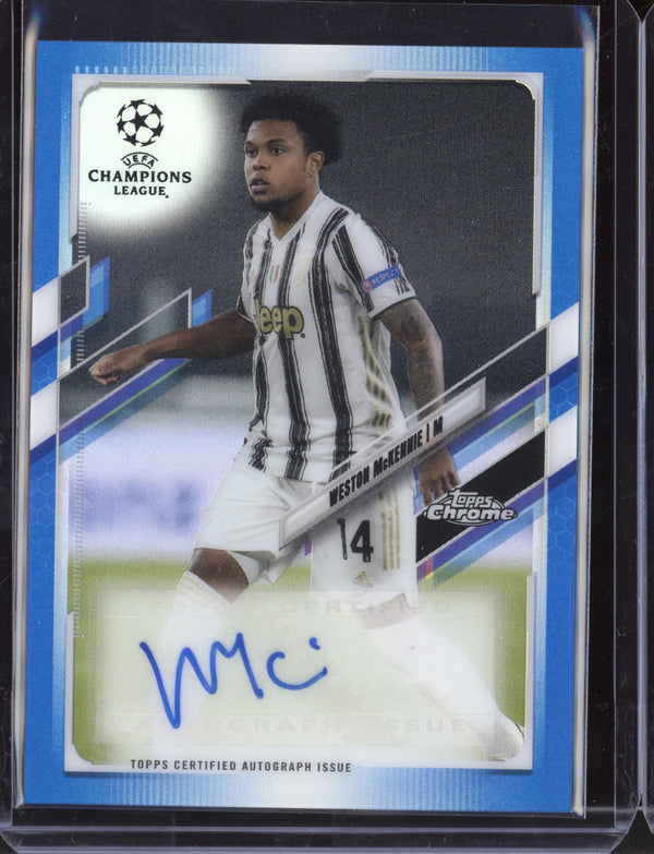 Weston McKennie 2021 Topps Chrome UEFA Champions Blue Chrome Autograph 144/150