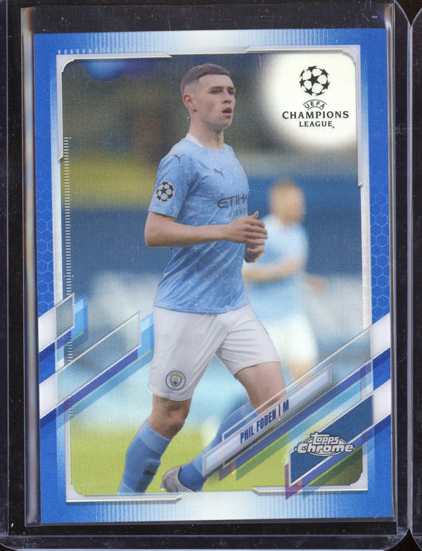 Phil Foden 2021 Topps Chrome UEFA Champions League Blue Refractor 10/150