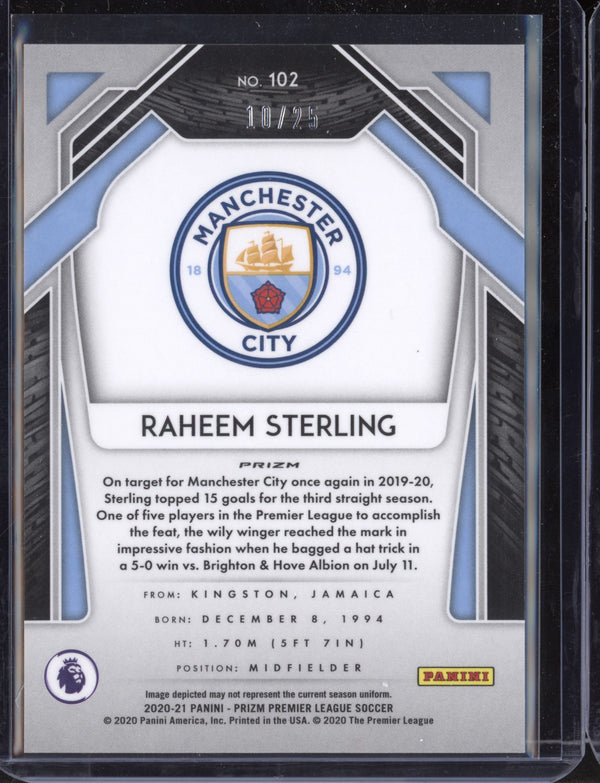 Raheem Sterling 2020 Panini Prizm Premier League Bronze Breakaway Prizm 10/25