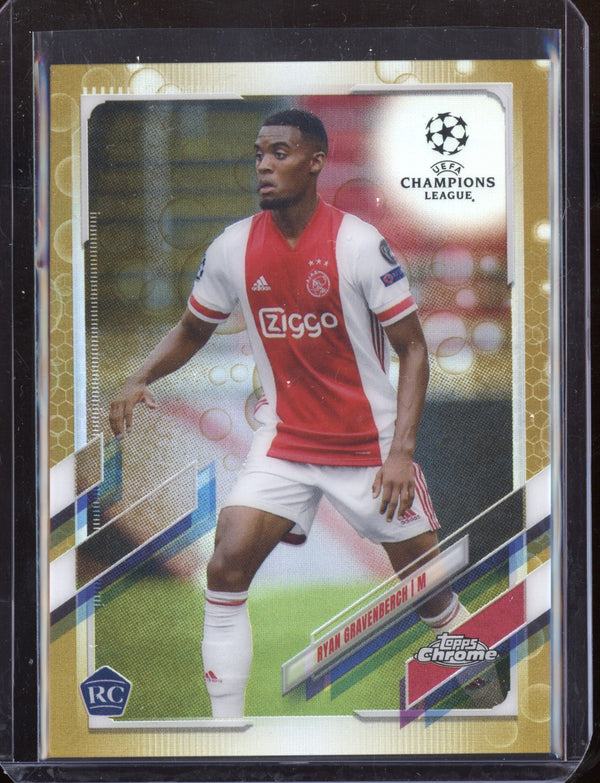 Ryan Gravenberch 2021 Topps Chrome UEFA Champions League Gold Bubbles SP RC